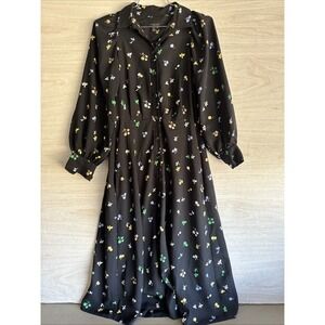 Ann Taylor floral button-front Dress Long Puffy Sleeves Pockets Sz 00p
